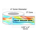 2.25" x 6" x 420 Printed BOPP Labels - White Gloss BOPP Roll Inkjet Labels - 3" Core