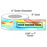 2.25" x 7" x 360 Printed Labels - White Gloss BOPP Roll Inkjet Labels - 3" Core