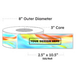2.5" x 10.5" x 510 Printed Labels - White Gloss BOPP Roll Inkjet Labels - 3" Core