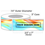2.5" x 7" x 690 Printed Labels - White Gloss BOPP Roll Inkjet Labels - 3" Core