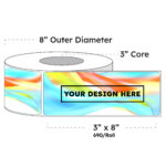 3" x 8" x 690 Printed Labels - White Gloss BOPP Roll Inkjet Labels - 3" Core