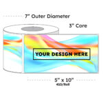 5" x 10" x 410 Printed Labels - White Gloss BOPP Roll Inkjet Labels - 3" Core