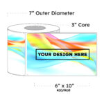6" x 10" x 410 Printed Labels - White Gloss BOPP Roll Inkjet Labels - 3" Core