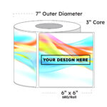 6" x 6" x 680 Printed Labels - White Gloss BOPP Roll Inkjet Labels - 3" Core