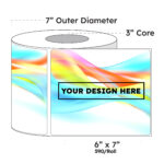 6" x 7" x 590 Printed Labels - White Gloss BOPP Roll Inkjet Labels - 3" Core