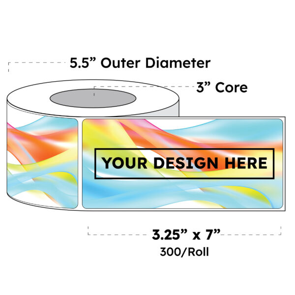 3.25" x 7" x 300 Printed Labels - White Gloss BOPP Roll Inkjet Labels - 3" Core