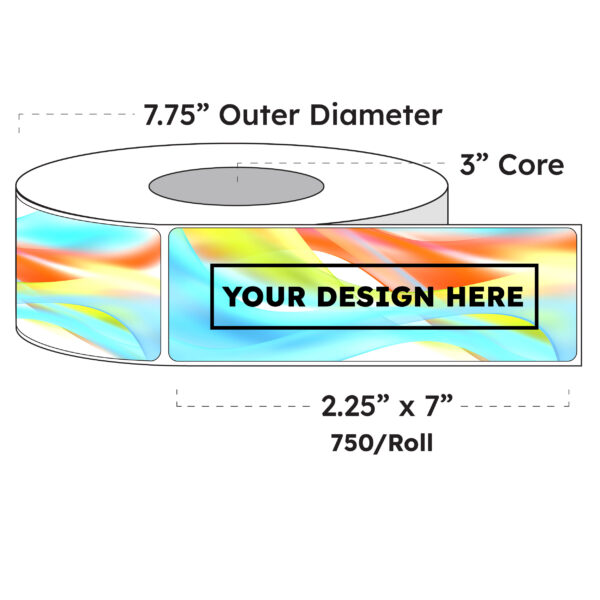 2.25" x 7" x 750 Printed Labels - White Gloss BOPP Roll Inkjet Labels - 3" Core