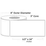 6.5" x 14" x 375 Labels - White Gloss BOPP Roll Inkjet Labels - 3" Core - Blank