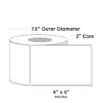 4" x 6" x 800 Labels - White Gloss BOPP Roll Inkjet Labels - 3" Core - Blank